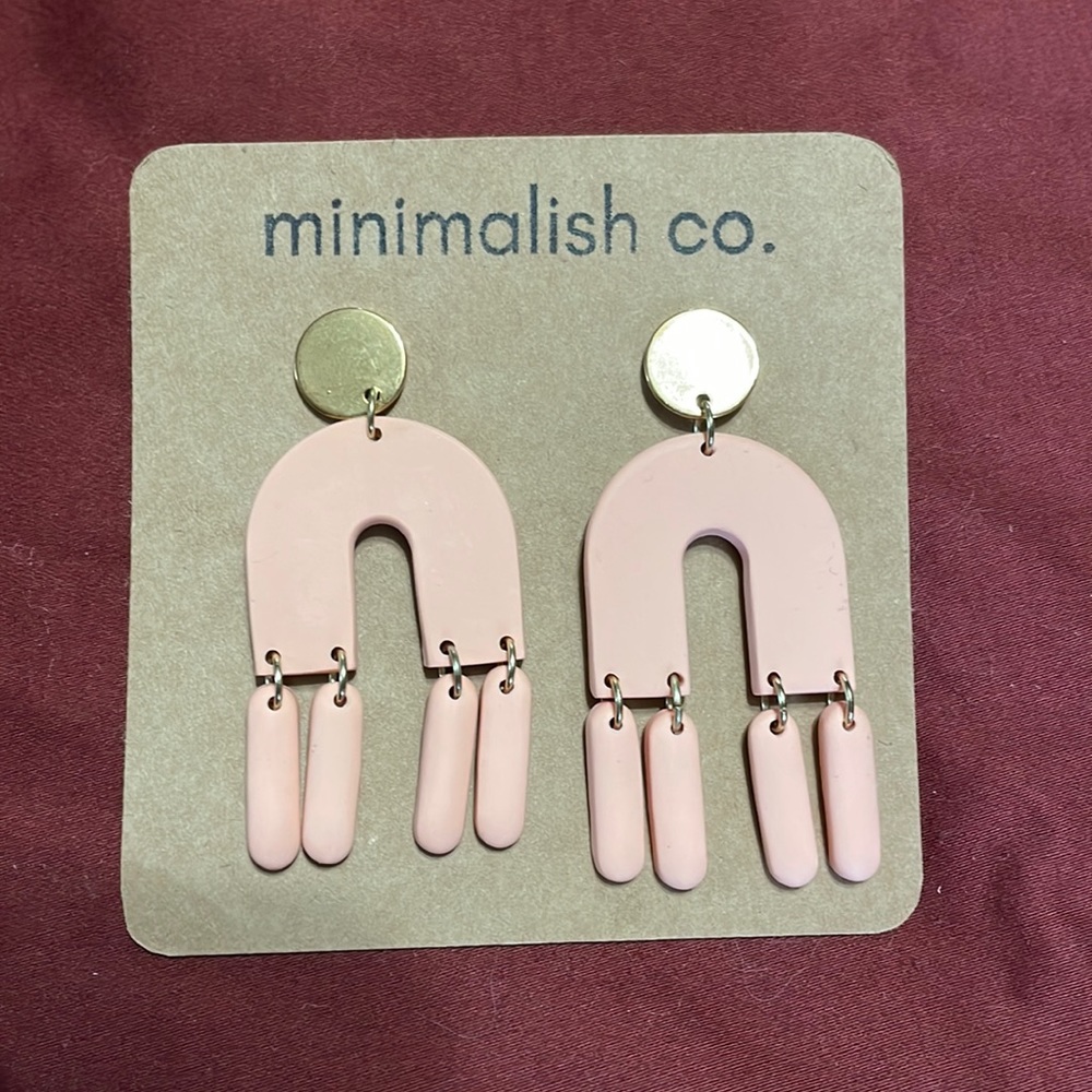 Peach and gold dangle earrings